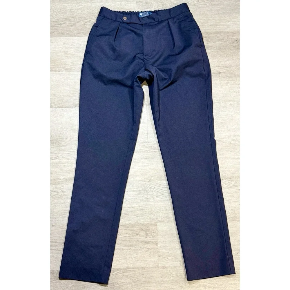 Polo Ralph Lauren Pleated Stretch Twill Trousers Mens 32x33 Navy Blue Drawstring